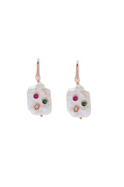 orecchini perla rettangolare zirconi colorati argento925 oro rosa