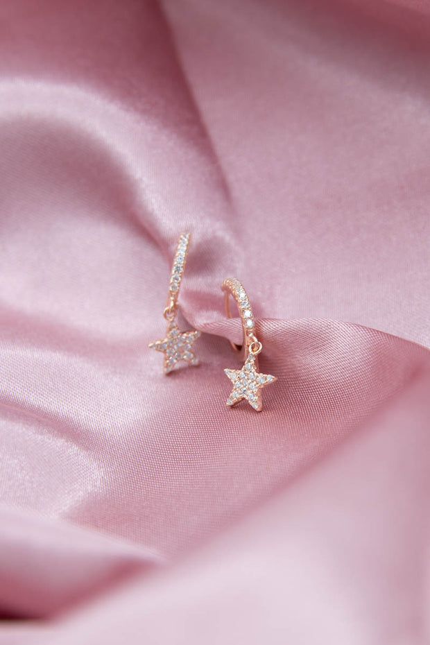Orecchini stella pendente oro rosa argento925