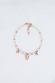 bracciale perle e cuori pendenti oro rosa argento925