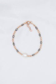 bracciale perline oro rosa perla autentica bianca argento925