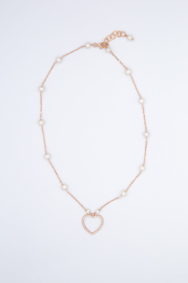 CYGNUS Collana perle cuore argento925 oro rosa