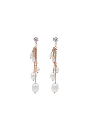 orecchini cascata perle autentiche argento925 oro rosa zircone