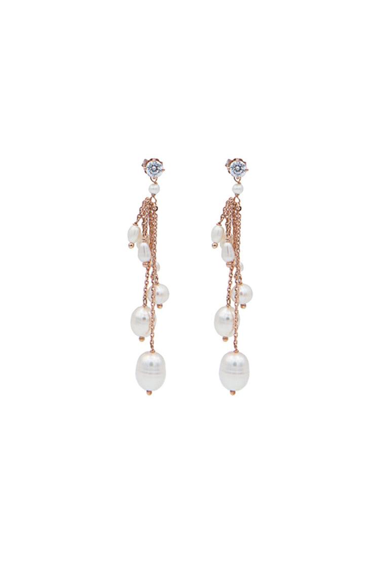 orecchini cascata perle autentiche argento925 oro rosa zircone