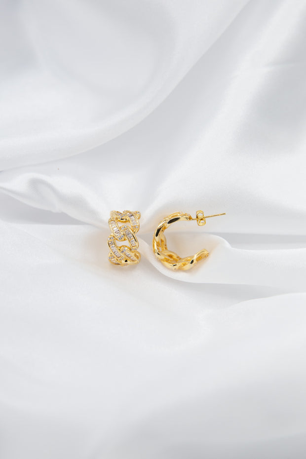 orecchini groumette oro giallo strass cerchio bijoux gioielli catena