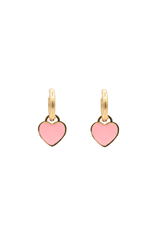 orecchini a cerchio con cuoricino smaltato rosa - oro
