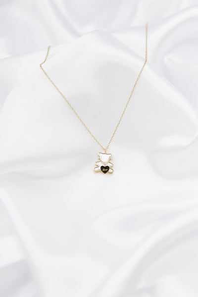 collana con orsetto in madreperla e cuoricino