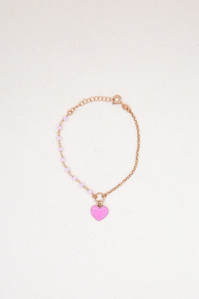 Bracciale cuore rosa e perline rosa