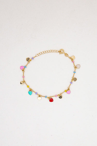 Bracciale oro cuoricini smaltati multicolor
