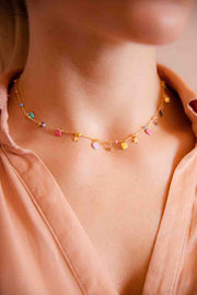 Collana oro cuoricini smaltati multicolor e stelline
