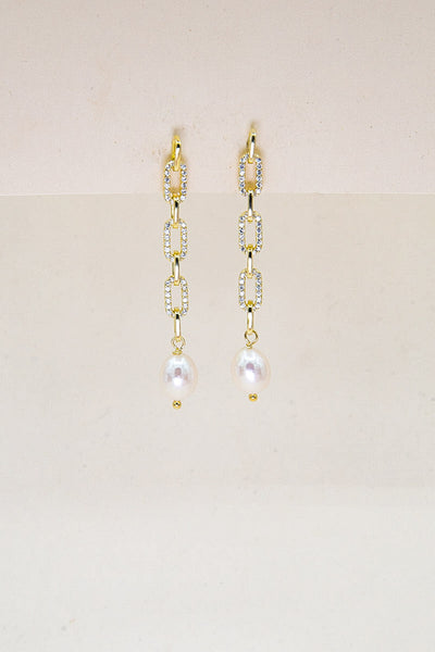 GIADA - Orecchini lunghi a catena con zirconi e perla