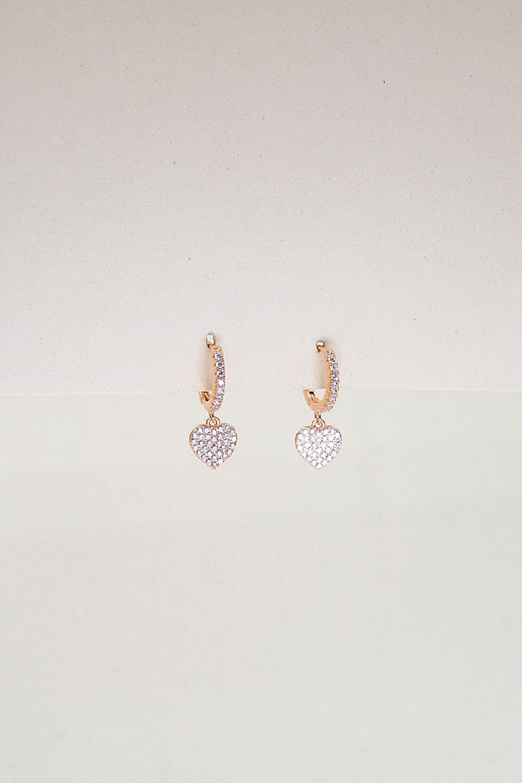 MEISSA - Orecchini cerchi piccoli cuore con zirconi - oro rosa