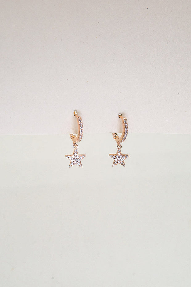 AURIGA - Orecchini cerchi piccoli stella con zirconi - oro rosa