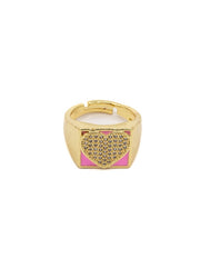 anello smaltato con cuore di zirconi
