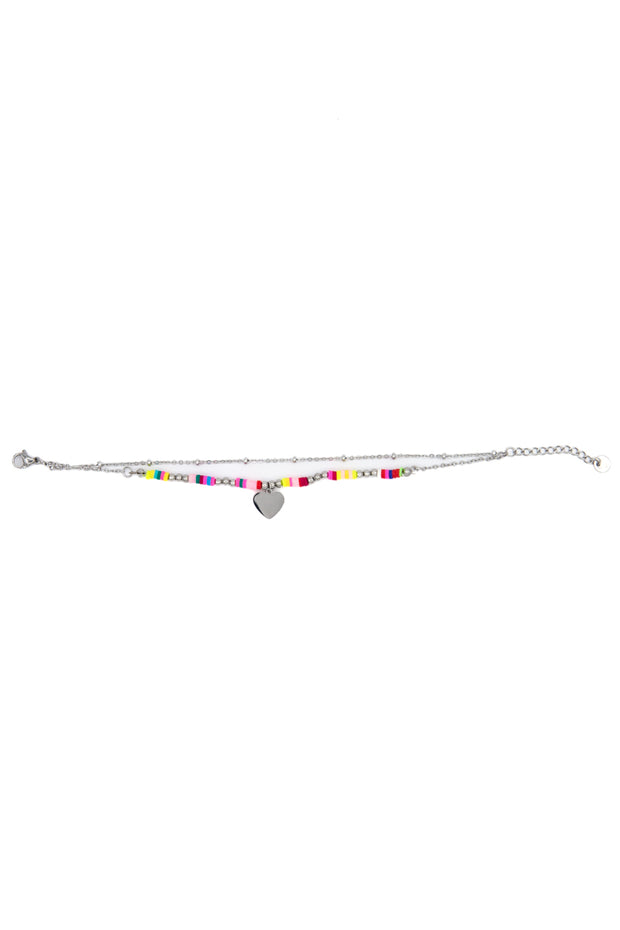 bracciale 2 fili con conteria in vetro e cuoricino