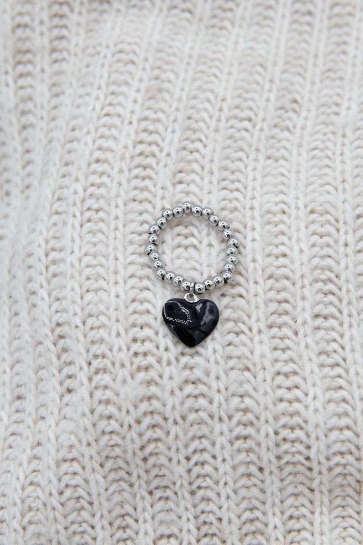 anello cuore smaltato nero regolabile bijoux gioielli