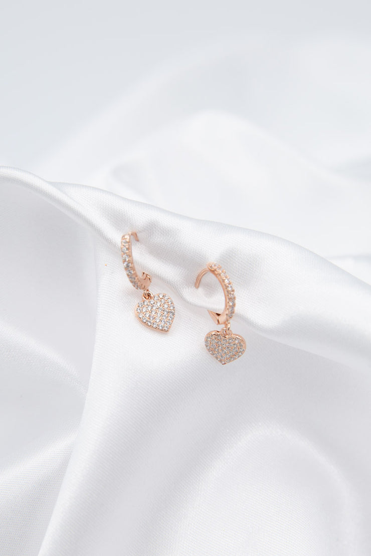 orecchini cuore pendente zirconi oro rosa gioielli argento925