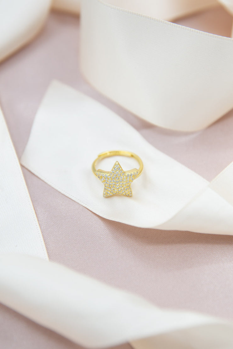 anello a stella zirconi argento925 oro giallo