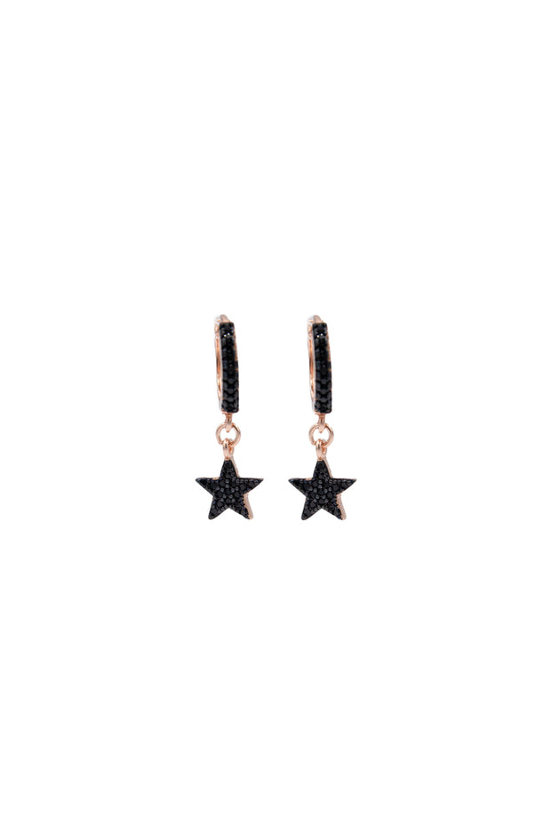 orecchini stella pendente zirconi neri argento925 oro rosa